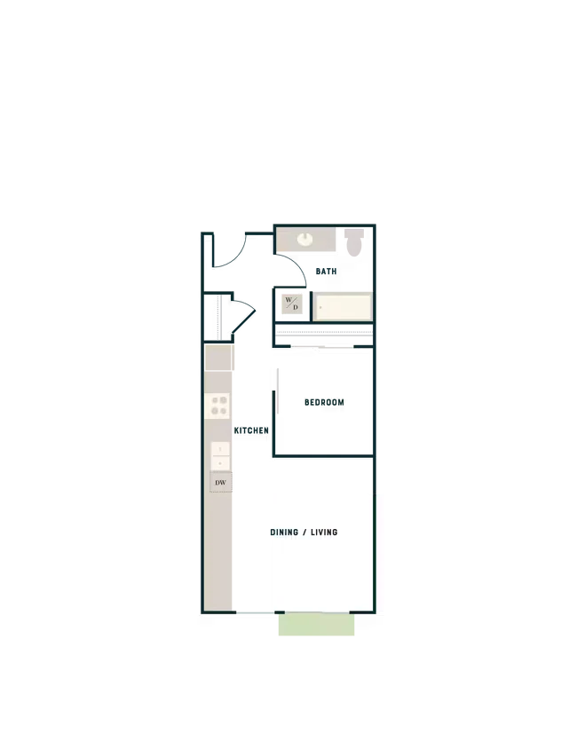 Open 1 Bed, 1 Bath - West Apt B West-627 floor plan